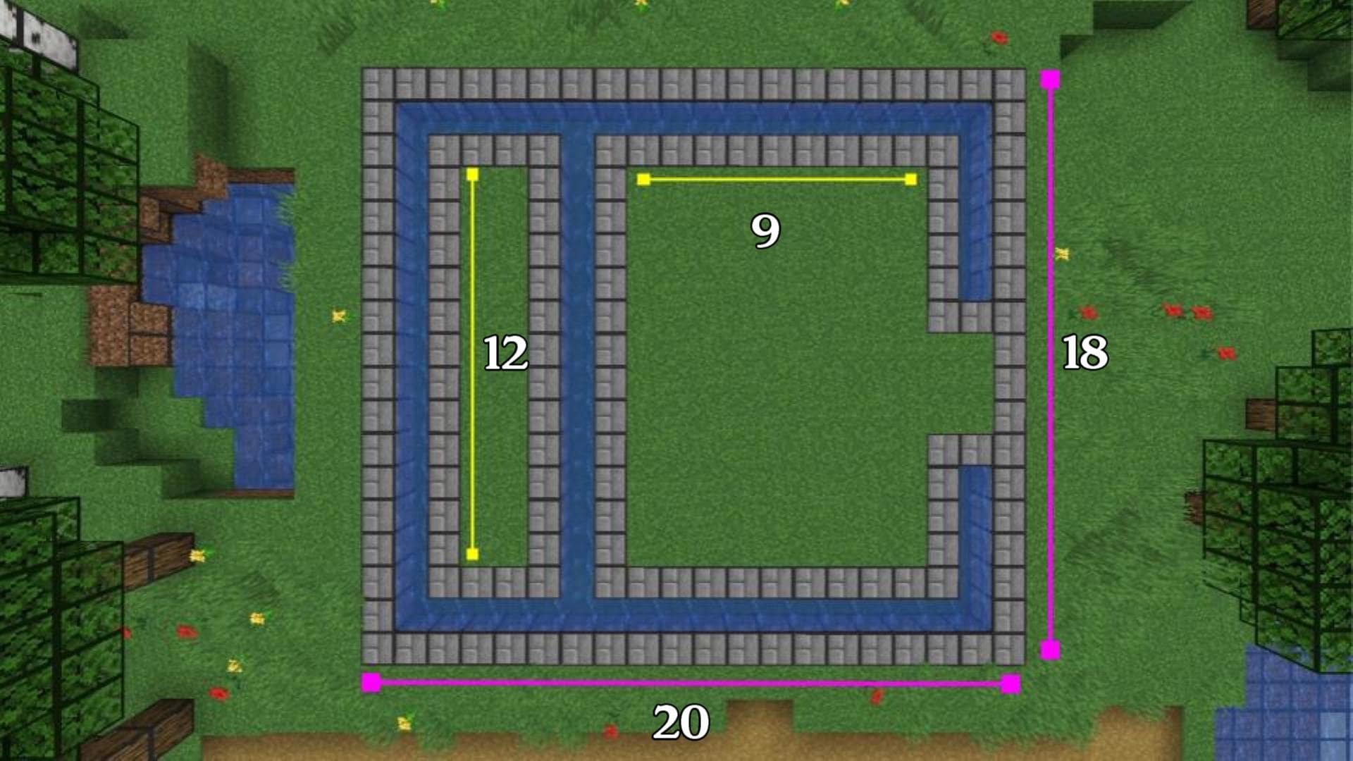 マインクラフト　サバイバル拠点・洋風建築の作り方！準備する面積の図